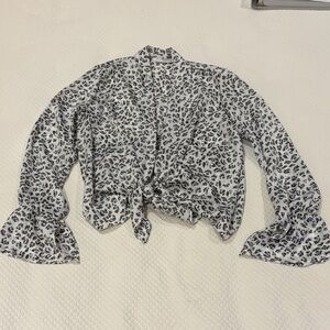Women's Black Gray White Leopard Print cardigan blouse